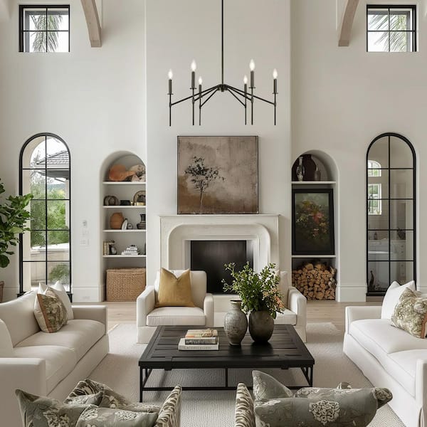 Classic/Traditional 32.7 in. 6-Lights Black Linear Chandelier, Candlestick Large Chandelier, Living Room Ceiling Light