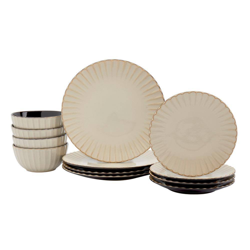 Tabletops Gallery Juliette 12Piece Sand Ceramic Dinnerware Set