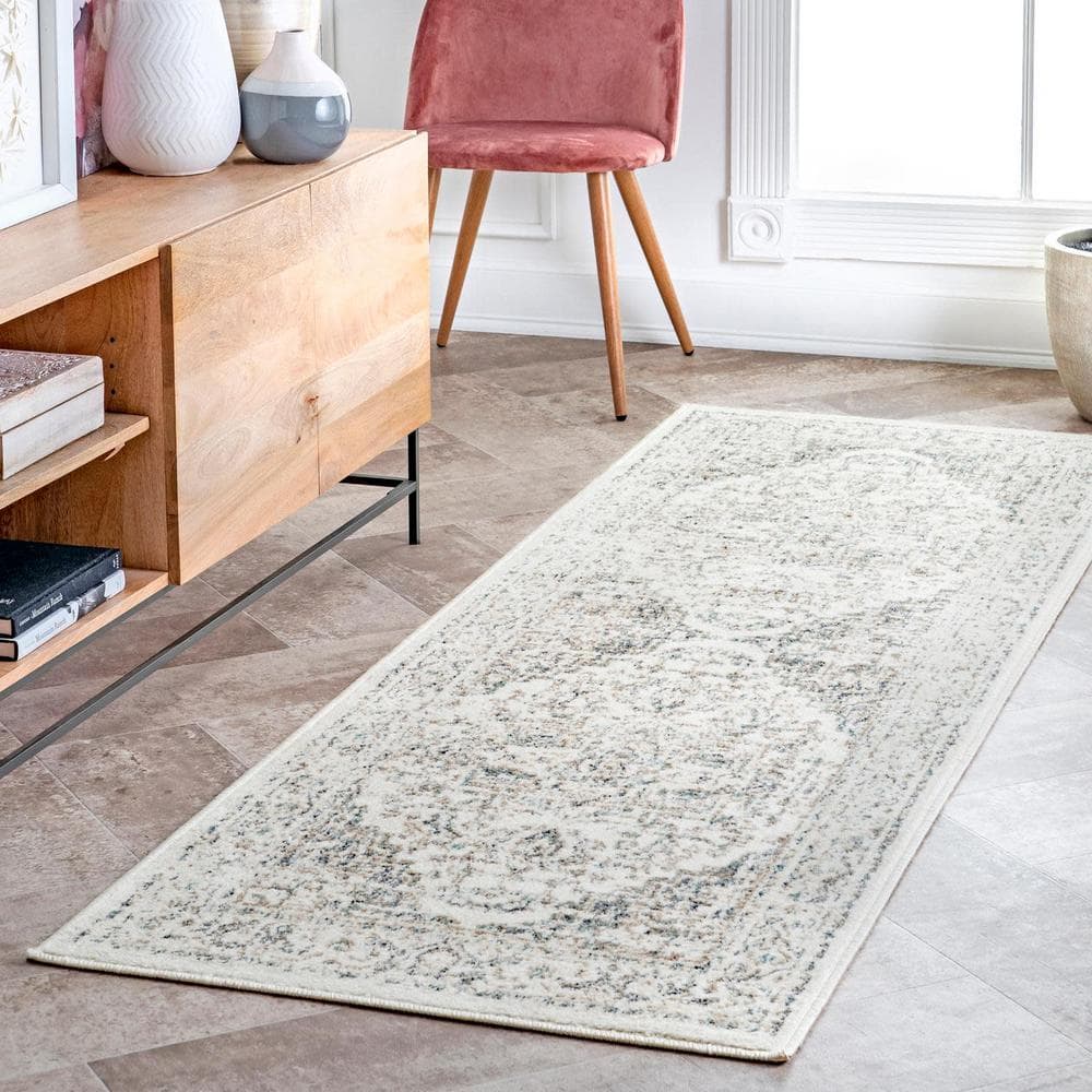 Tanith Cream and Beige Synthetic Medallion Area Rug 3x5