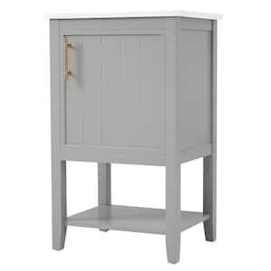 20 in. W x 15.5 in. D x 33.5 in. H Bathroom Vanity with White Ceramic Top, Soft Closing Door, Open Shelf, Gray