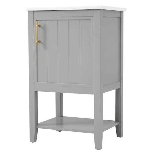 cadeninc 20 in. W x 15.5 in. D x 33.5 in. H Bathroom Vanity with White Ceramic Top, Soft Closing Door, Open Shelf, Gray