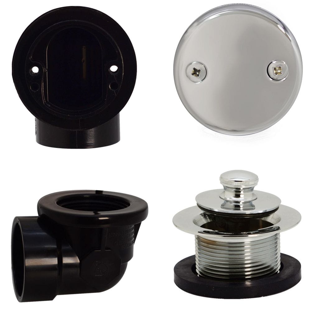 Sch. 40 ABS 1-1/2 in. Course Thread Plumber's Pack Twist Close Bathtub Drain with Two-Hole Elbow, Polished Nickel price history on PriceWatchPro