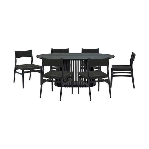 Armen Living Pasadena Erie 7-Piece Oval Black Wood Top Dining Room Set Seats 6