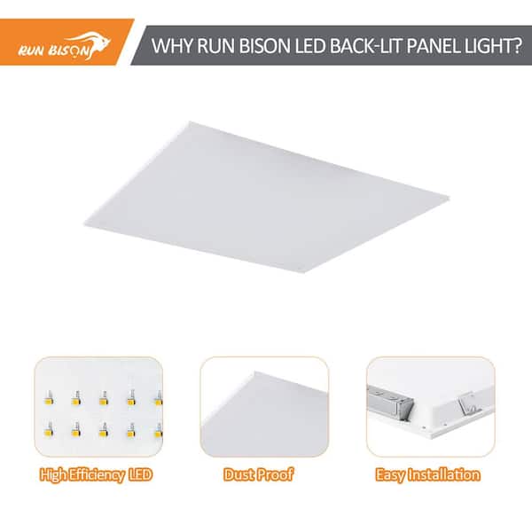 RUN BISON 2-PACK 2 ft. x 2 ft. Dimmable White CCT And Wattage Selectable Integrated LED Back-Lit Panel Light, 2750-3300-4400Lumens