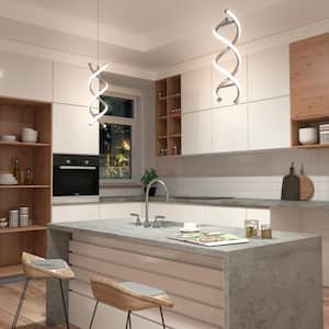 DNA 13-Watt 1-Light Modern Chrome Integrated LED Hanging Pendant Light Fixture for Dining Room or Kitchen