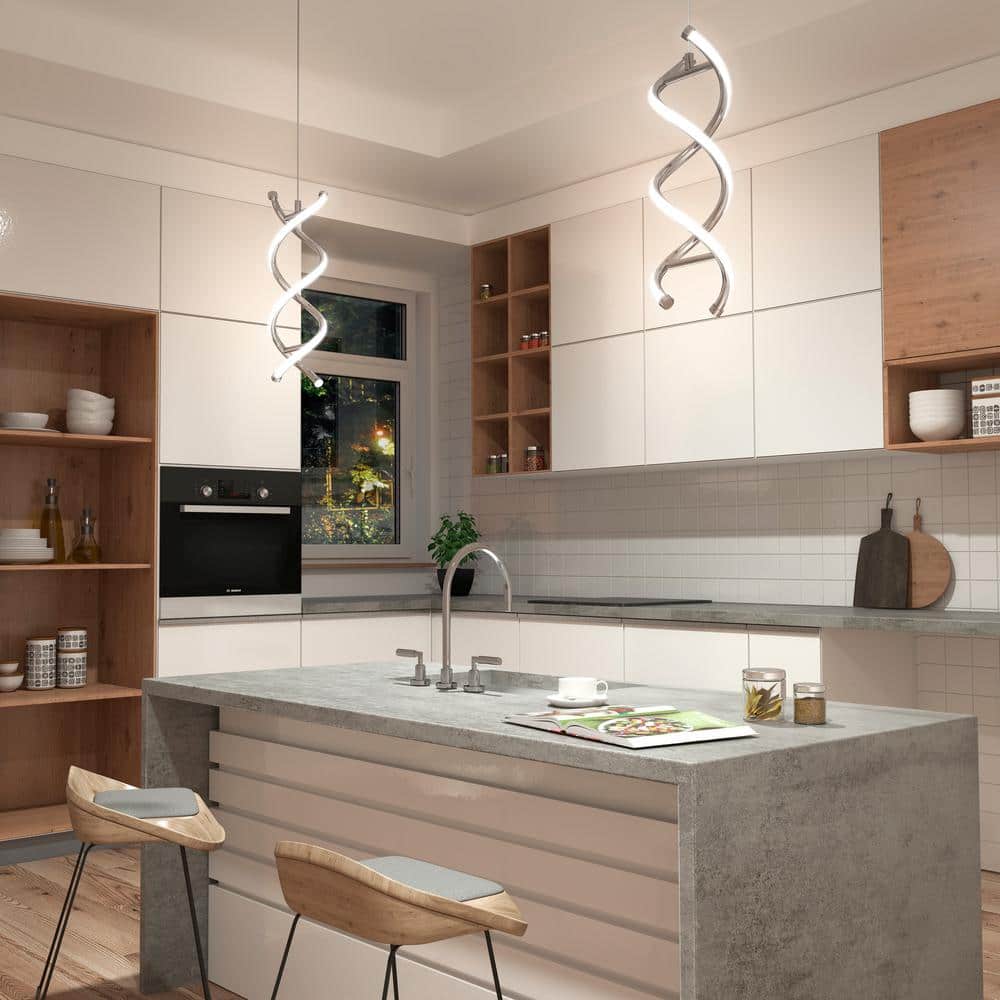 Modern Chrome LED Pendant Light with Artistic Curves