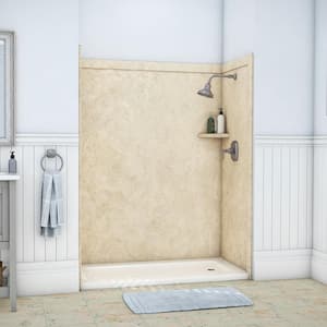 Royale 36 in. x 60 in. x 80 in. 11-Piece Easy Up Adhesive Alcove Bathtub/Shower Wall Surround in Creme Travertine