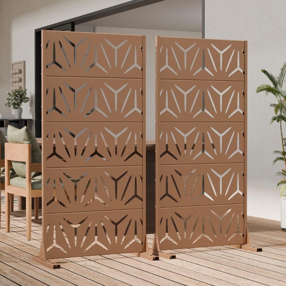 60 in. H x 30 in. W Outdoor Brown Galvanized Steel Decorative Garden Fence Privacy Screen (2-Pack)
