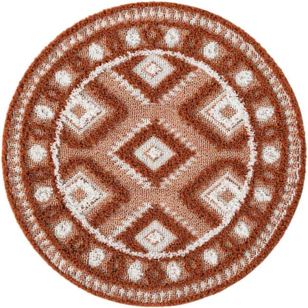 Unique Loom Boho Gigi Rust Red 3 ft. 3 in. x 3 ft. 3 in. Area Rug