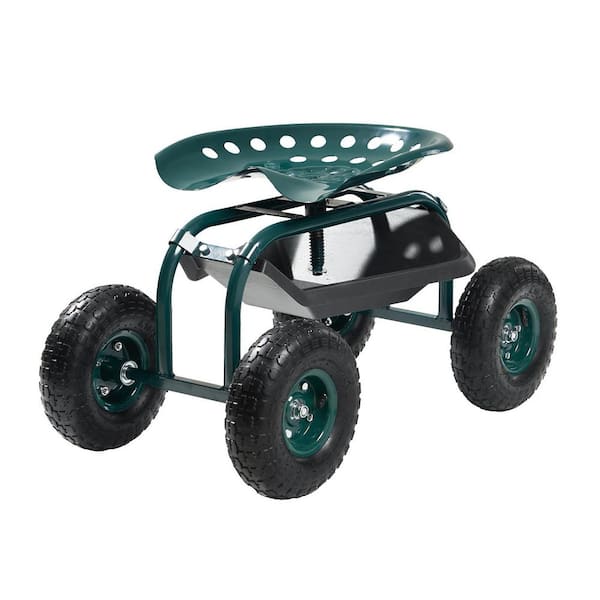 Rolling Garden Cart Steel with Swivel Seat Heavy Duty Storage Basket and Tool Tray 300 lbs. Capacity Lawn and Yard Work