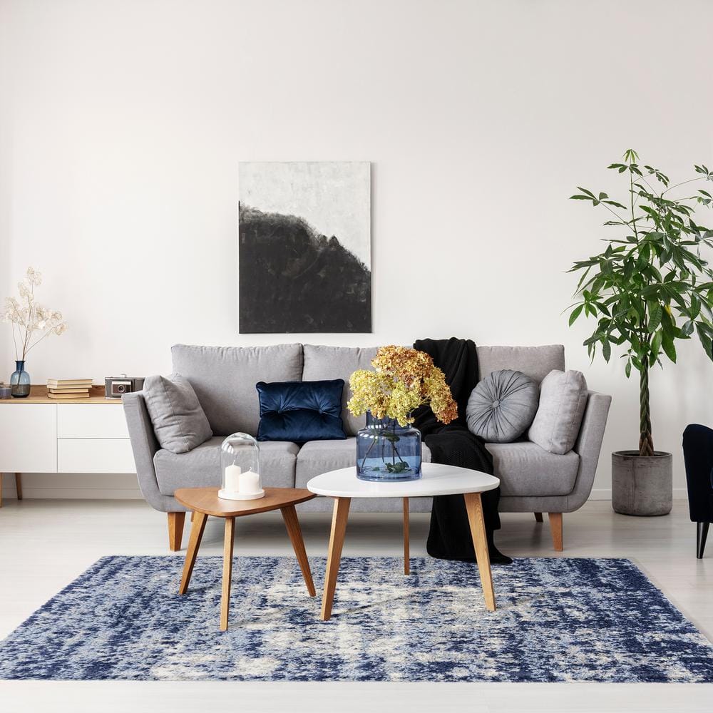 Blue Tufted Rectangular Shag Area Rug 9' x 12'