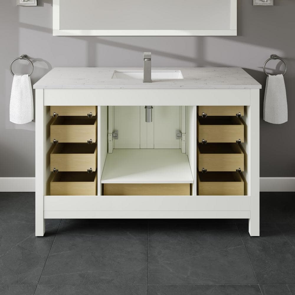 White Solid Wood Bathroom Vanity with Carrara Quartz Countertop
