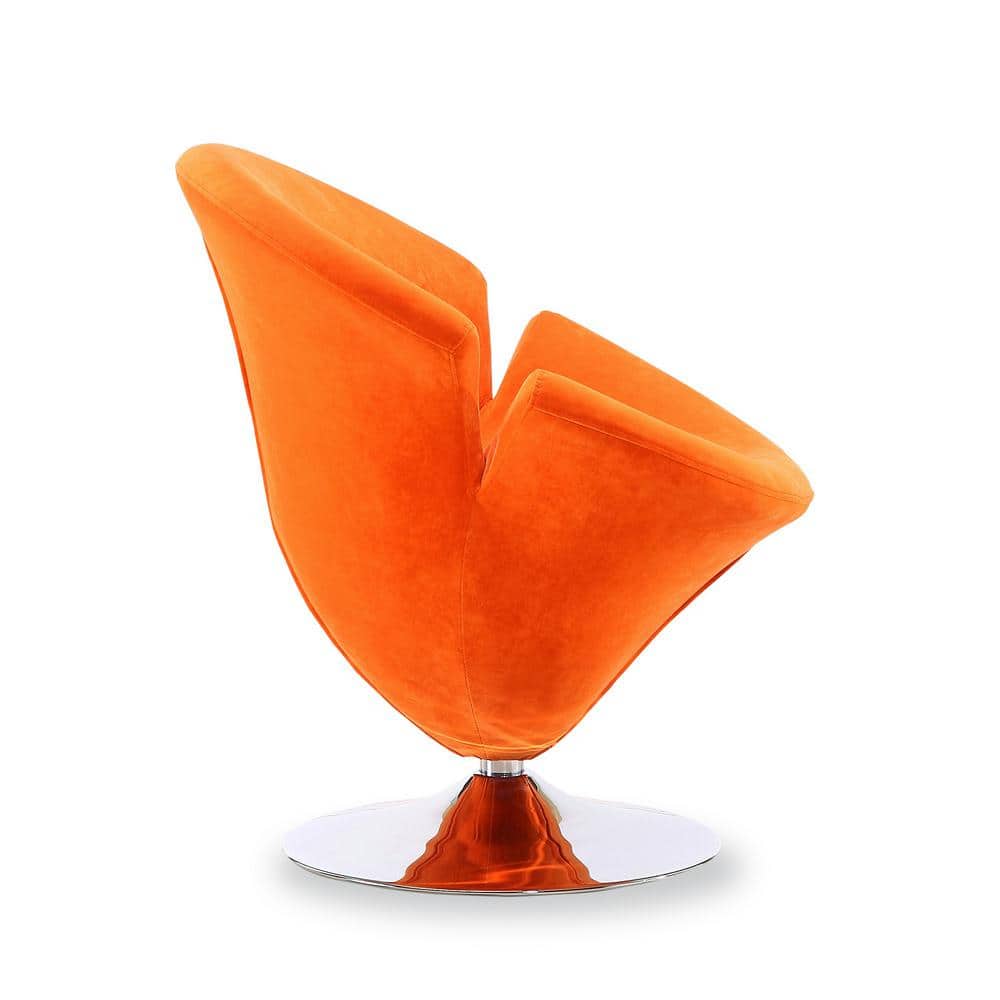 Tulip Orange Velvet Swivel Accent Chair with Metal Base
