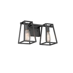 Hazel Heights 14.75 in. 2-Light Black Rustic Farmhouse Bathroom Vanity Light