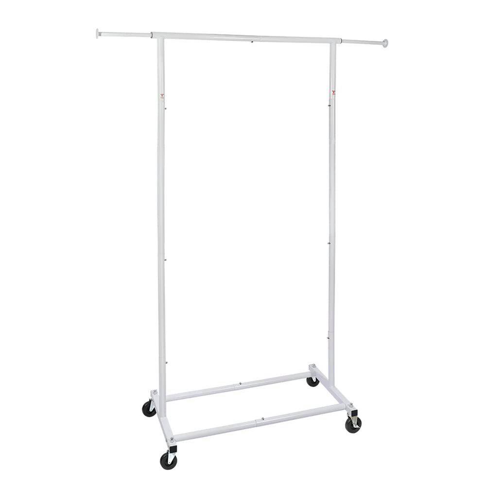 White Metal Garment Clothes Rack with Wheels 48 in. W x 59 in. H AZrack ...