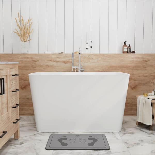 Kyoto 47 in. x 27.5 in. Stone Resin Japanese Soaking Bathtub with Reversible Drain and Built-in Seat in Matte White