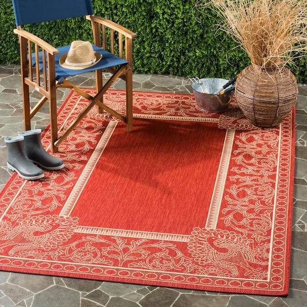 Courtyard Red/Natural 7 ft. x 10 ft. Border Indoor/Outdoor Patio  Area Rug