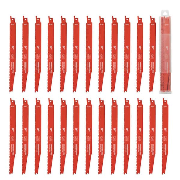 8.8 6 in. 6/12 TPI Nail-Embedded Wood Cutting Bi-Metal Reciprocating Saw Blades (25-Pack), Universal Shank, Sharp Teeth