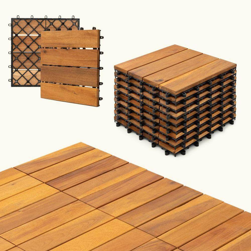 0.98 ft. x 0.98 ft. Quick Deck 4 Slats Solid Acacia Wood Interlocking Deck Tile in Teak Brown (25.93 sq. ft. per Box)