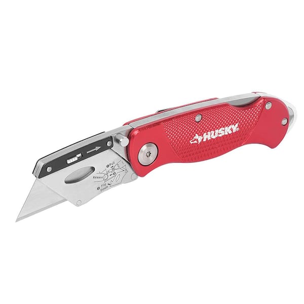 Husky Folding Lock-Back Utility Knife, Red with 10-Blades 99979