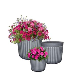8 in./10 in./12 in. Arlington Fluted Shadow Slate Planter (Set of 3)