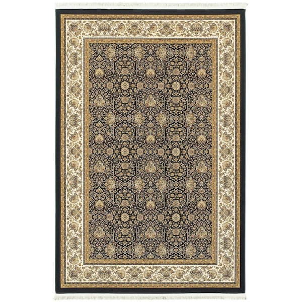 5 ft. x 8 ft. Ivory Oriental Area Rug with Fringe