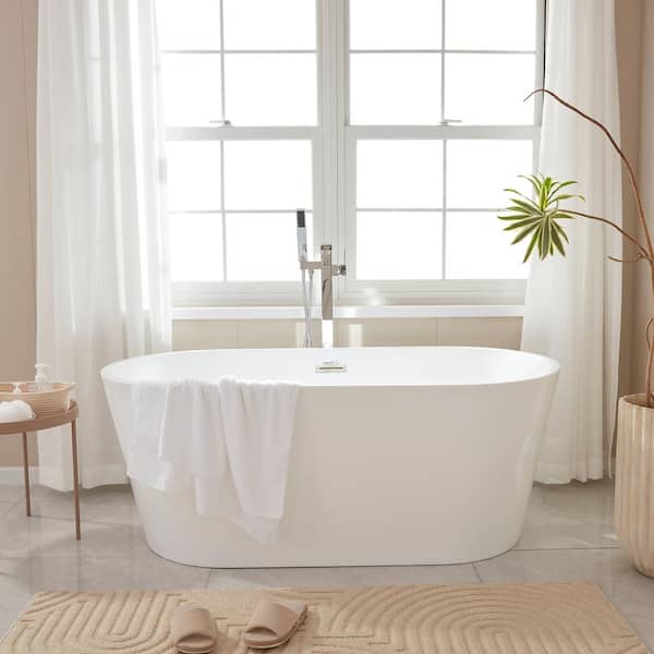 Bordeaux 54 in. Acrylic Flatbottom Freestanding Bathtub in White/Brushed Nickel Bordeaux 54 in. Acrylic Flatbottom Freestanding Bathtub in White/Brushed Nickel
