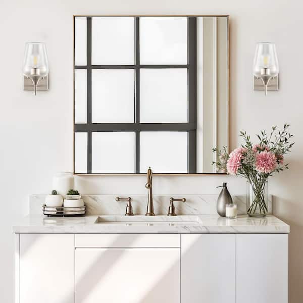 1-Light Brushed Nickel Wall Sconce Vanity Light with Glass Shade