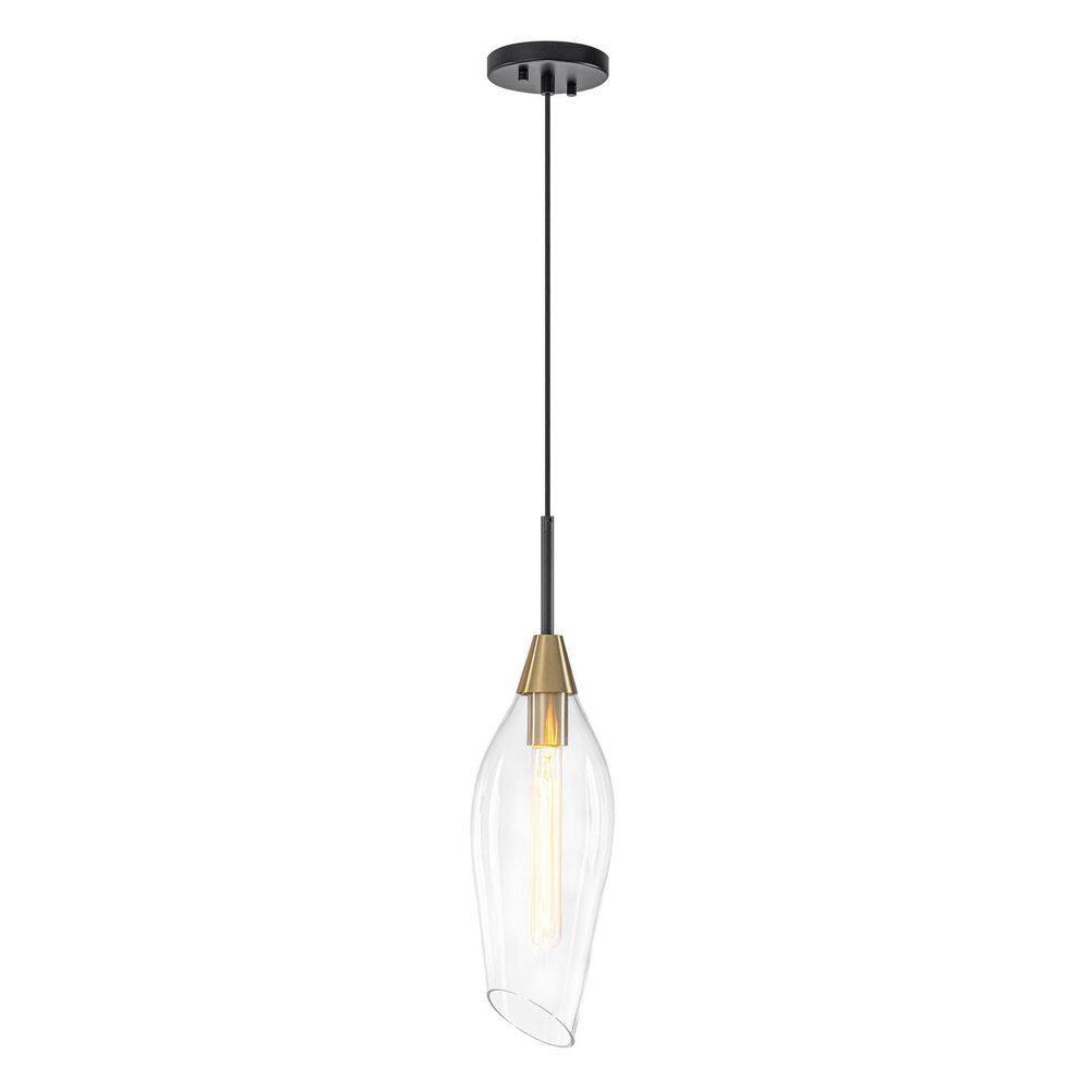 6.3 in. 1-Light Industrial Matte Black Pendant Light with Clear Olive-Shaped Glass Shade for Bedroom price history on PriceWatchPro