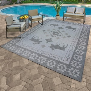Paseo Yoder Ash 9 ft. x 13 ft. Moose Animal Print Indoor/Outdoor Area Rug