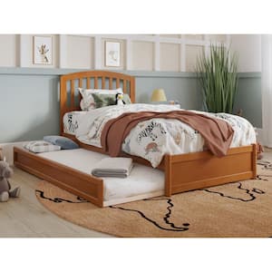 Lucia Light Toffee Natural Bronze Solid Wood Frame Twin Platform Bed with Panel Footboard and Twin Trundle