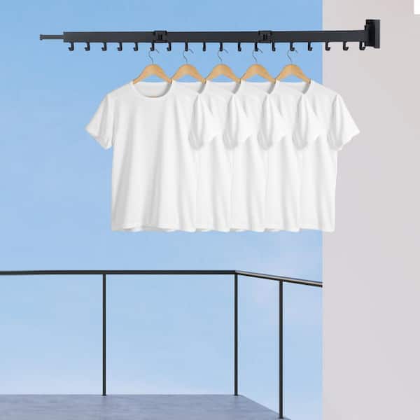 27.5 in. x 3.9 in. White Wall Mount Retractable Indoor/Outdoor Laundry  Garment Rack