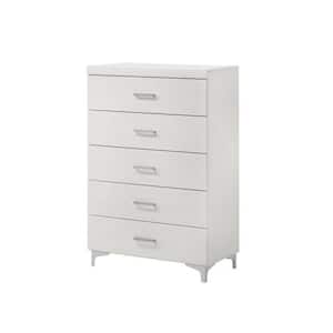 5-Drawer White Chest with Wooden Frame 32 in. L x 16 in. W x 48 in. H