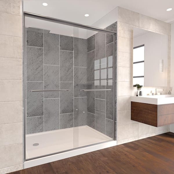Slate Grey-Rainier 60 in. L x 32 in. W x 83 in. H Base/Wall/Door Concealed Base Alcove Shower Stall/Kit Matte Black Left