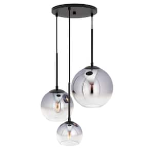 Callisto 3-Light Black Ombre Glass Chandelier with Chrome Ombre Globe Glass Shade