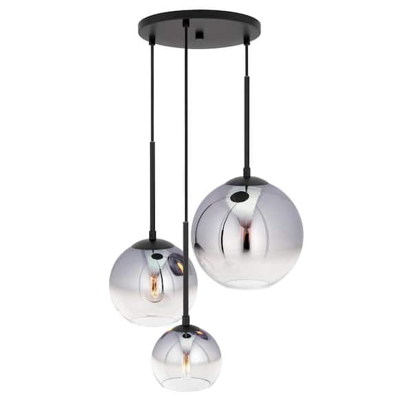 FORTE LIGHTING INC Callisto 3-Light Black Ombre Glass Chandelier with Chrome Ombre Globe Glass Shade
