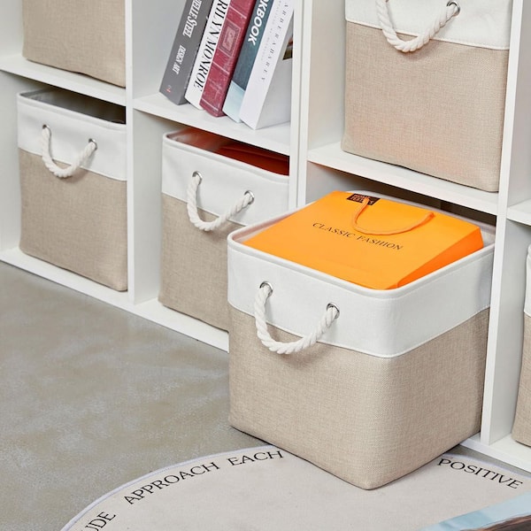 Afoxsos White & Beige 12 in. x 12 in. Linen Cube Storage Bins