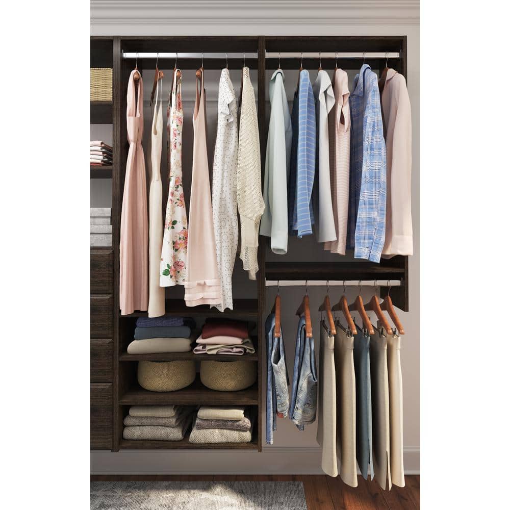 Truffle Double Hanging Rod Closet Organizer with Shelves