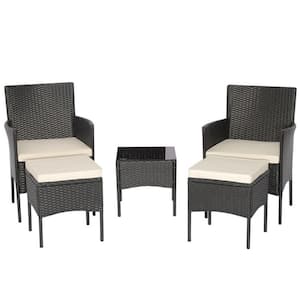 5-Piece Wicker Patio Conversation Set with Off White Cushions