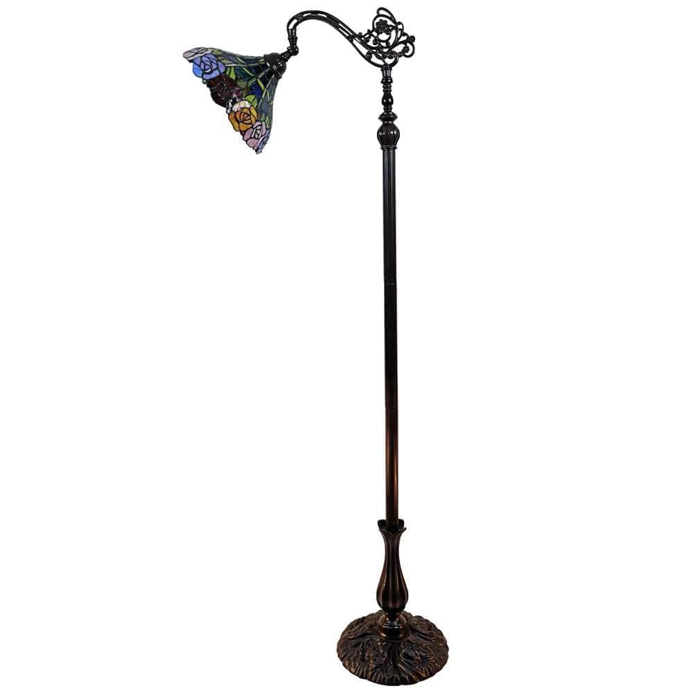 62" Bronze Arc Floor Lamp with Stained Glass Shade