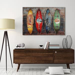 "Canoes" Metallic Handed Painted Rugged Wooden Blocks Metal Wall Art