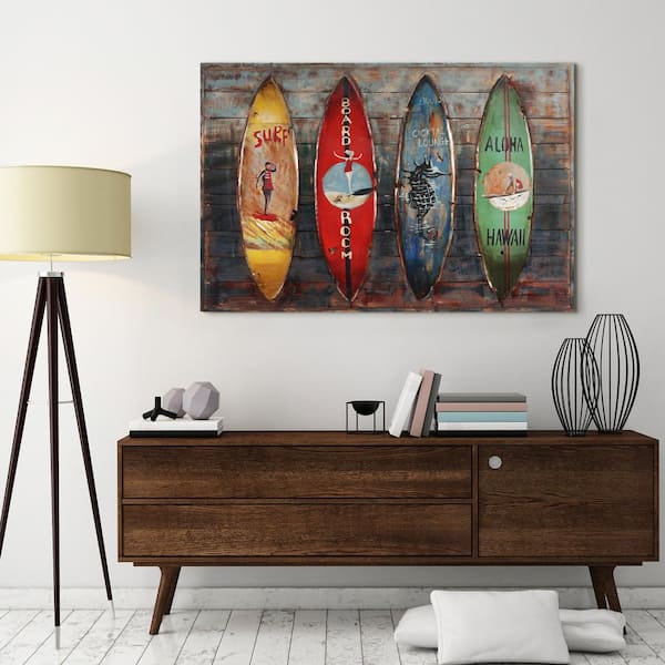 Empire Art Direct "Canoes" Metallic Handed Painted Rugged Wooden Blocks Metal Wall Art