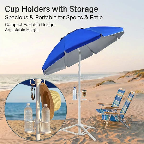 7 foot adjustable patio umbrella lohasco 7 ft. Adjustable Outdoor Sun Umbrella with Tripod Stand – Portable Shade with Carry Bag, Hook & Cup Holders, Royal Blue