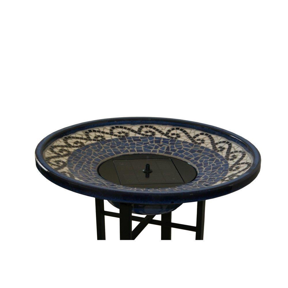 Ravenna Blue Mosaic Ceramic Solar Birdbath with Steel Frame