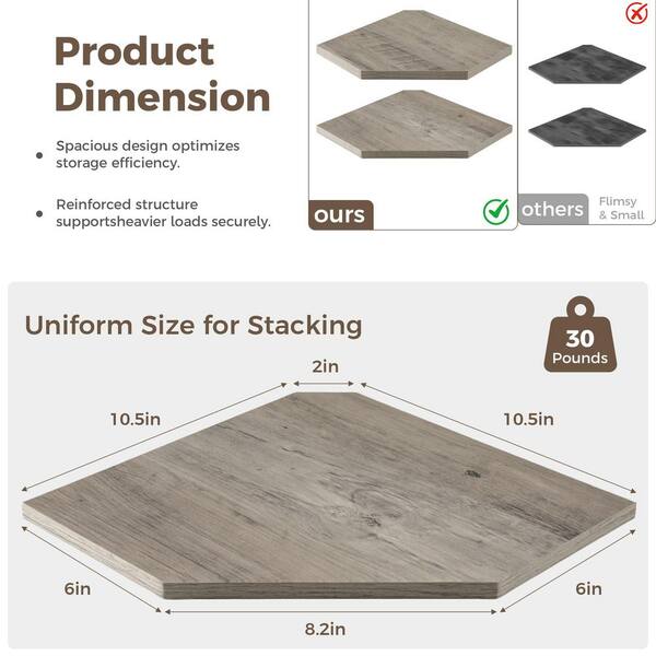 16.5 in. W x 10.5 in. D Gray Wood Corner Shelves 2-Pack, Floating