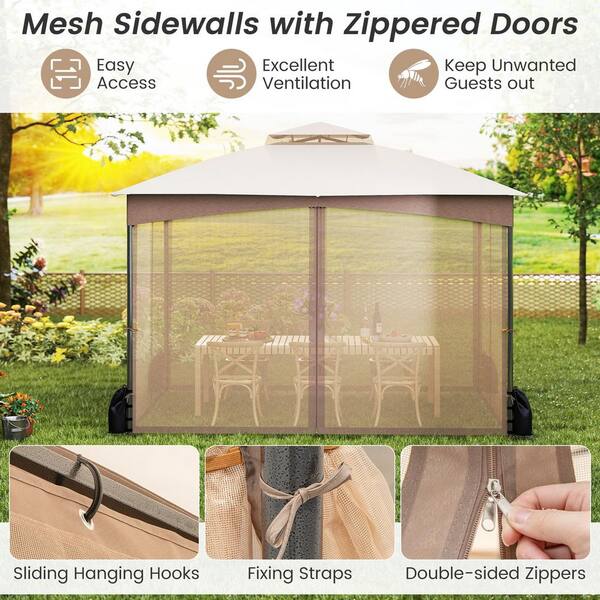 FORCLOVER 10 ft. x 12 ft. Patio Gazebo with Netting Walls with 4