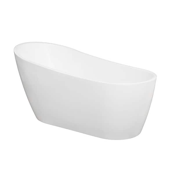 Dimakai 63 in. Acrylic Alcove Flatbottom Freestanding Soaking Non-Whirlpool Bathtub in White