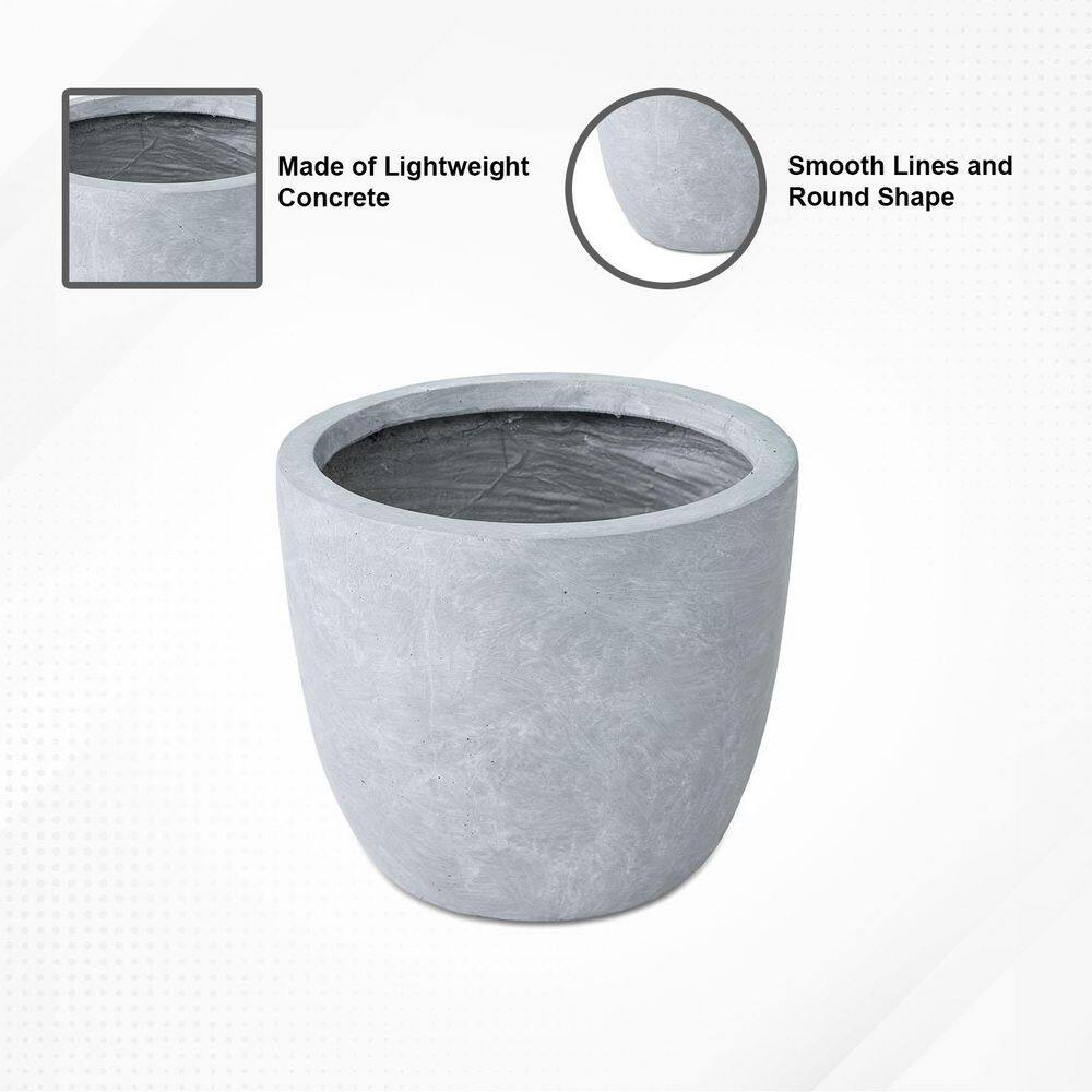 Slate Gray Round Lightweight Concrete Planter with Drainage Hole