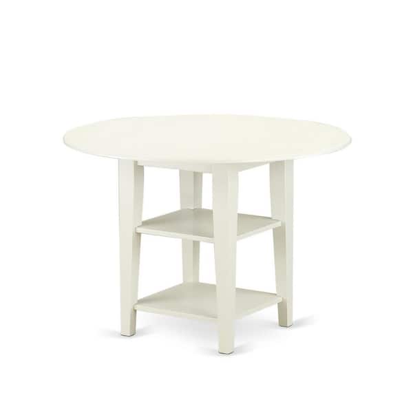 East West Furniture 3-Piece Linen White Finish Solid Wood Top Dining Table Set