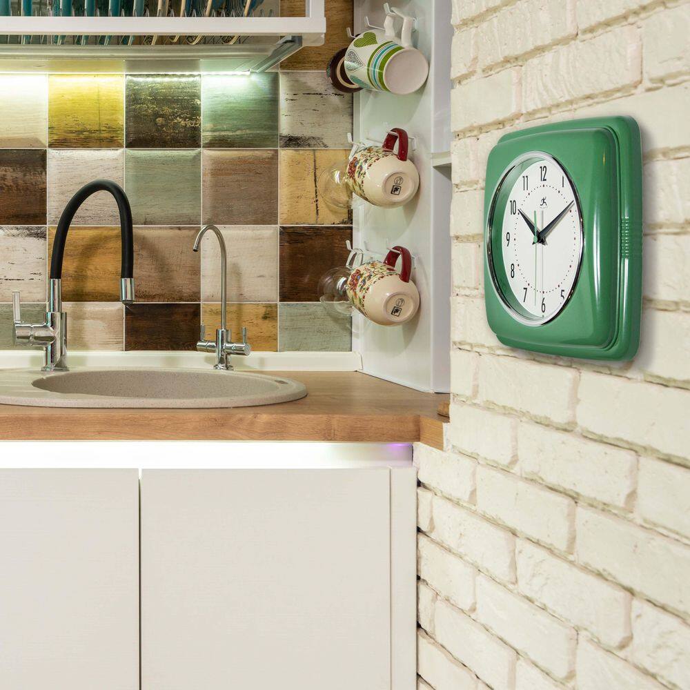 9.25" Green Retro Plastic Square Analog Wall Clock